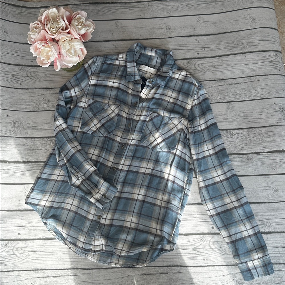 Lucky Brand Blue and White Plaid Classic Fit Button-Up Shirt Size Small
